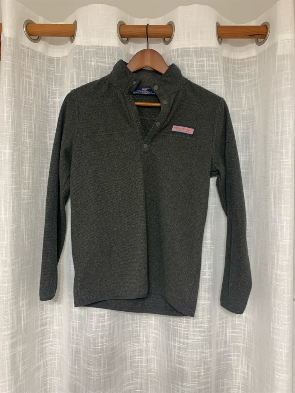 Vineyard Vines Kids Charcoal Snap-Placket Fleece Pullover L